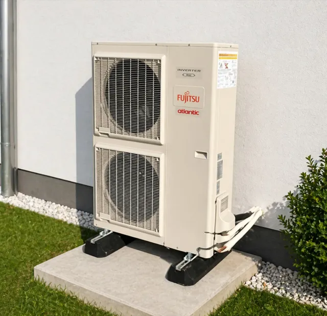 Unité extérieure de pompe à chaleur installée