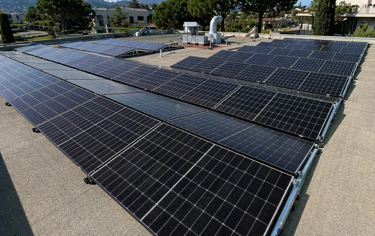Installation de panneaux solaires sur toiture plate à Fréjus — 36 kWc NEOVA ENERGIE